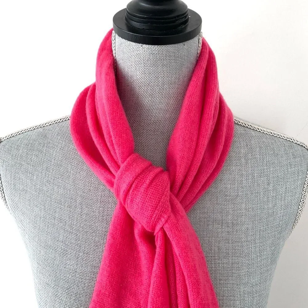 Hannah Rose Fuchsia Pink 100% Cashmere Lightweight Scarf Quiet Luxury Classic